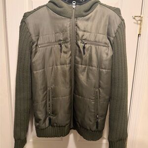 Olive Green Jacket with Knit Sleeves